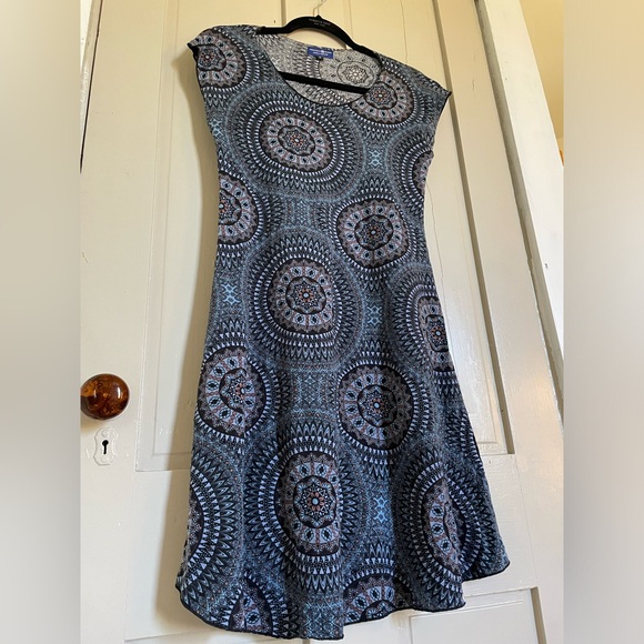 Mexicali Blues Casual Blue and Gray A-line Midi Dress Comfy Stretch Boho Summer - Picture 2 of 11